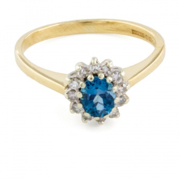 9ct gold Blue Topaz / Diamond Cluster Ring size J½